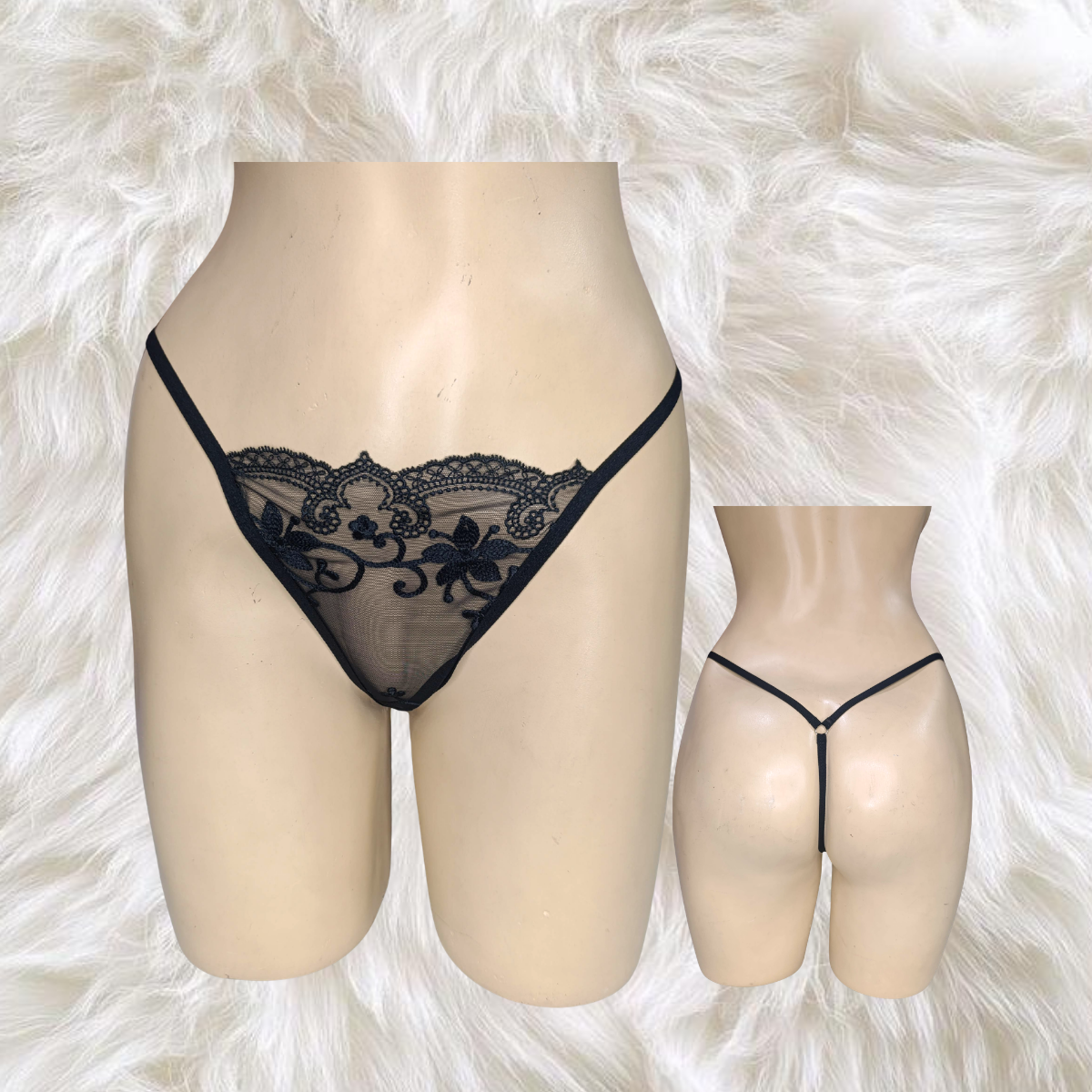 TANGA HILO CELESTE  TUL BORDADO