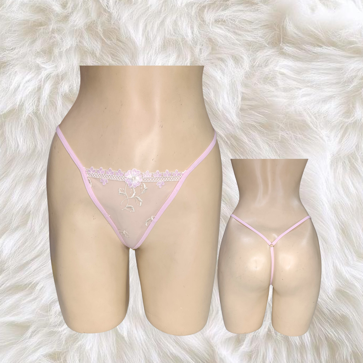 TANGA HILO CELESTE  TUL BORDADO